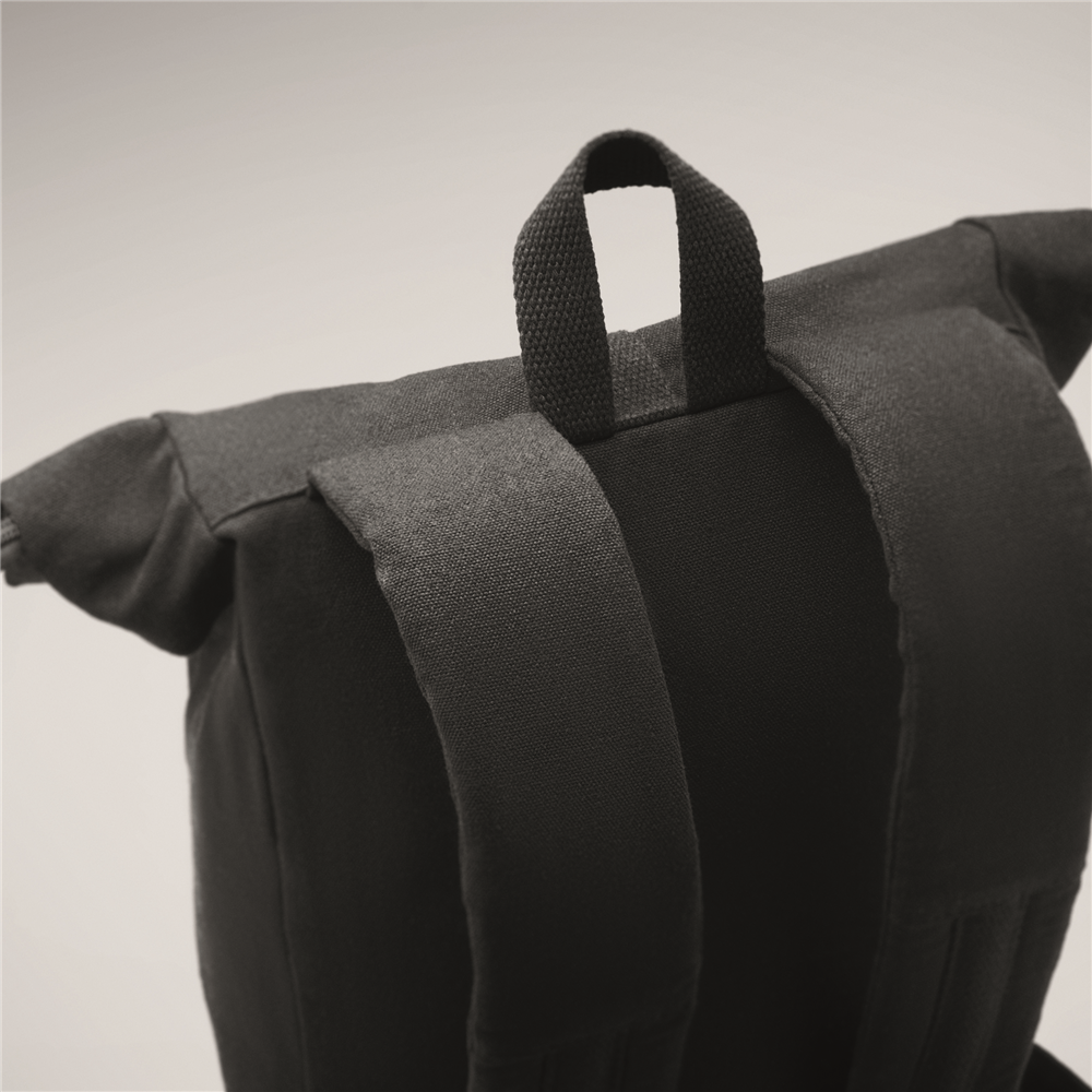 Rolltop Laptop Backpack in Recycled Cotton_BLACK_DETAILEDIMAGE_back_6