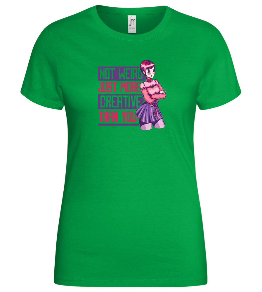 More Creative than You Design - Basic women's t-shirt_MEADOW GREEN_front