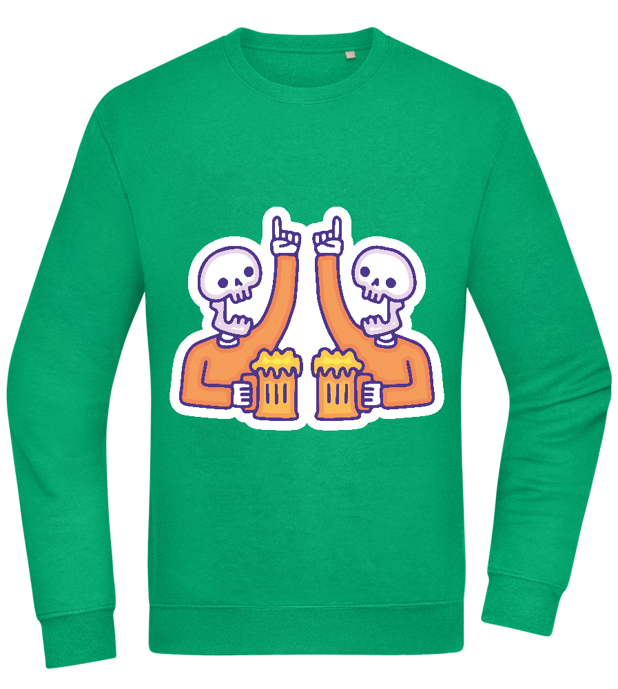 Two Skeleton Beers Design - Comfort Essential Unisex Sweater_MEADOW GREEN_front