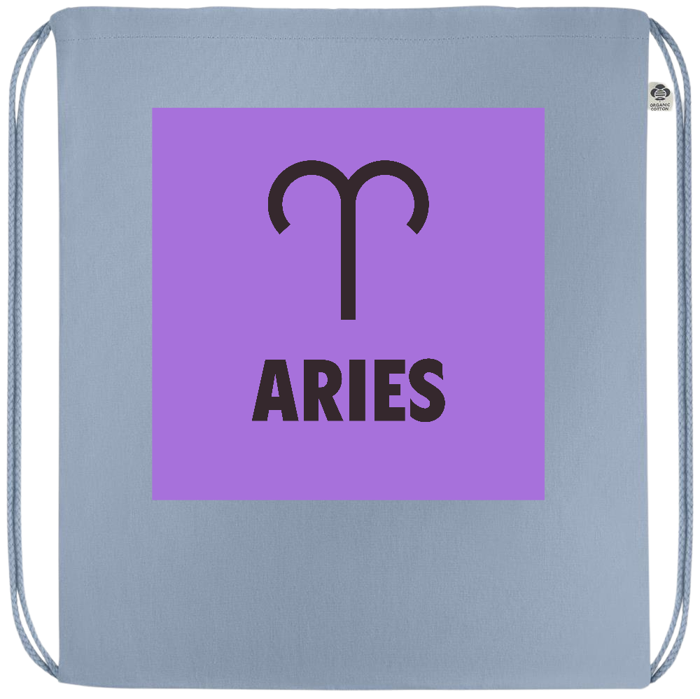 Zodiac Aries Design - Premium colored organic cotton drawstring bag_BABY BLUE_front