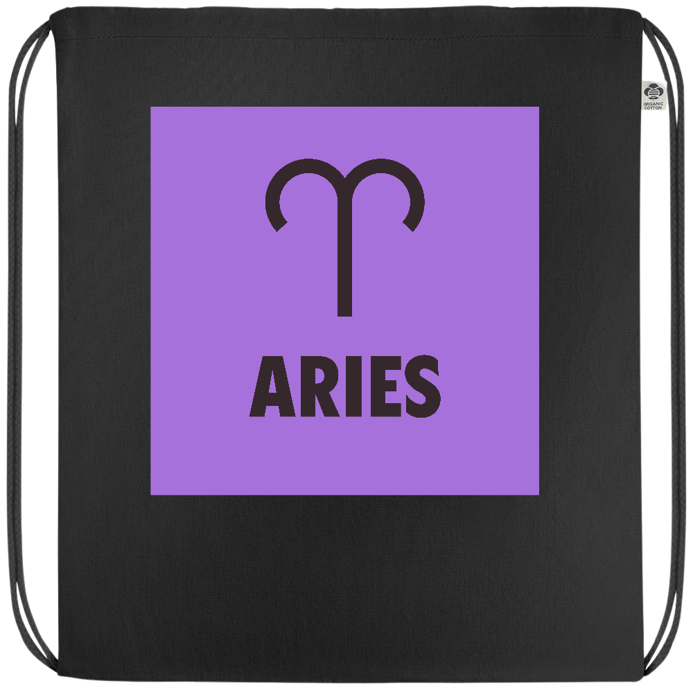 Zodiac Aries Design - Premium colored organic cotton drawstring bag_BLACK_front