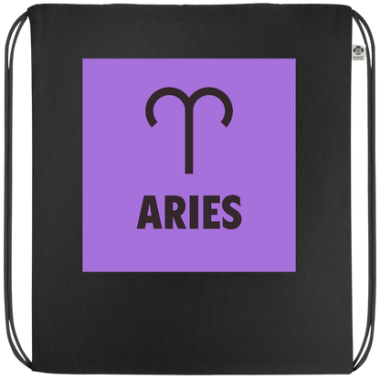 Zodiac Aries Design - Premium colored organic cotton drawstring bag_BLACK_front