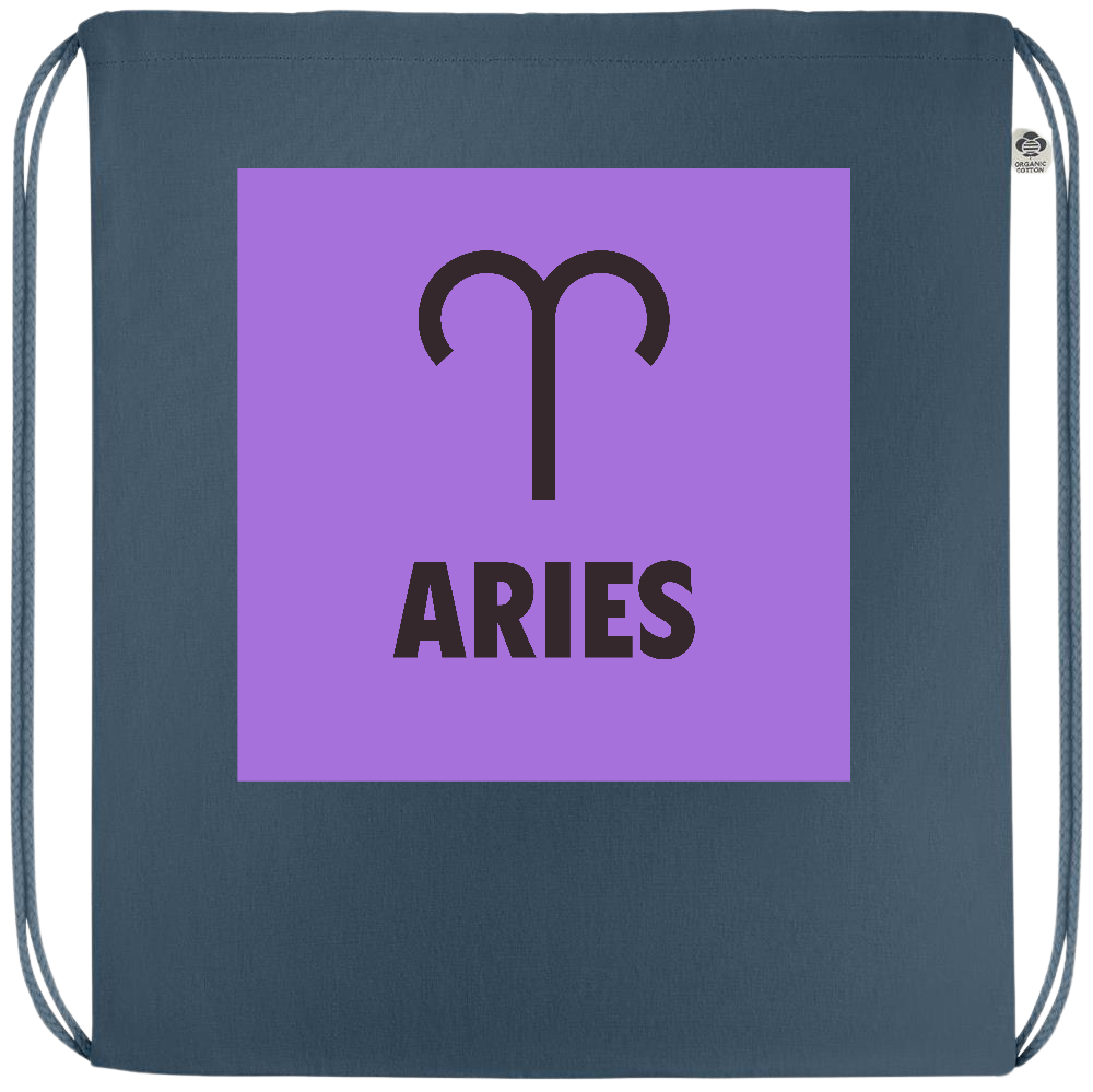 Zodiac Aries Design - Premium colored organic cotton drawstring bag_BLUE_front