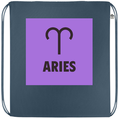 Zodiac Aries Design - Premium colored organic cotton drawstring bag_BLUE_front