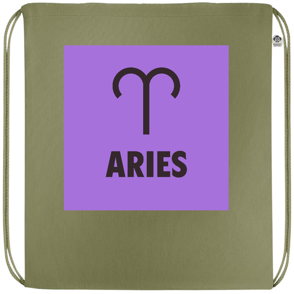 Zodiac Aries Design - Premium colored organic cotton drawstring bag_GREEN_front