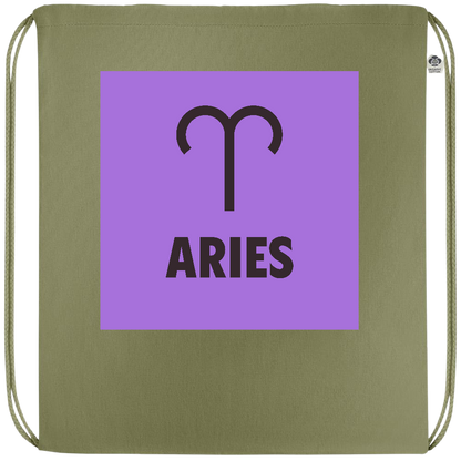 Zodiac Aries Design - Premium colored organic cotton drawstring bag_GREEN_front