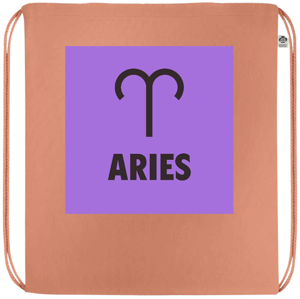 Zodiac Aries Design - Premium colored organic cotton drawstring bag_ORANGE_front