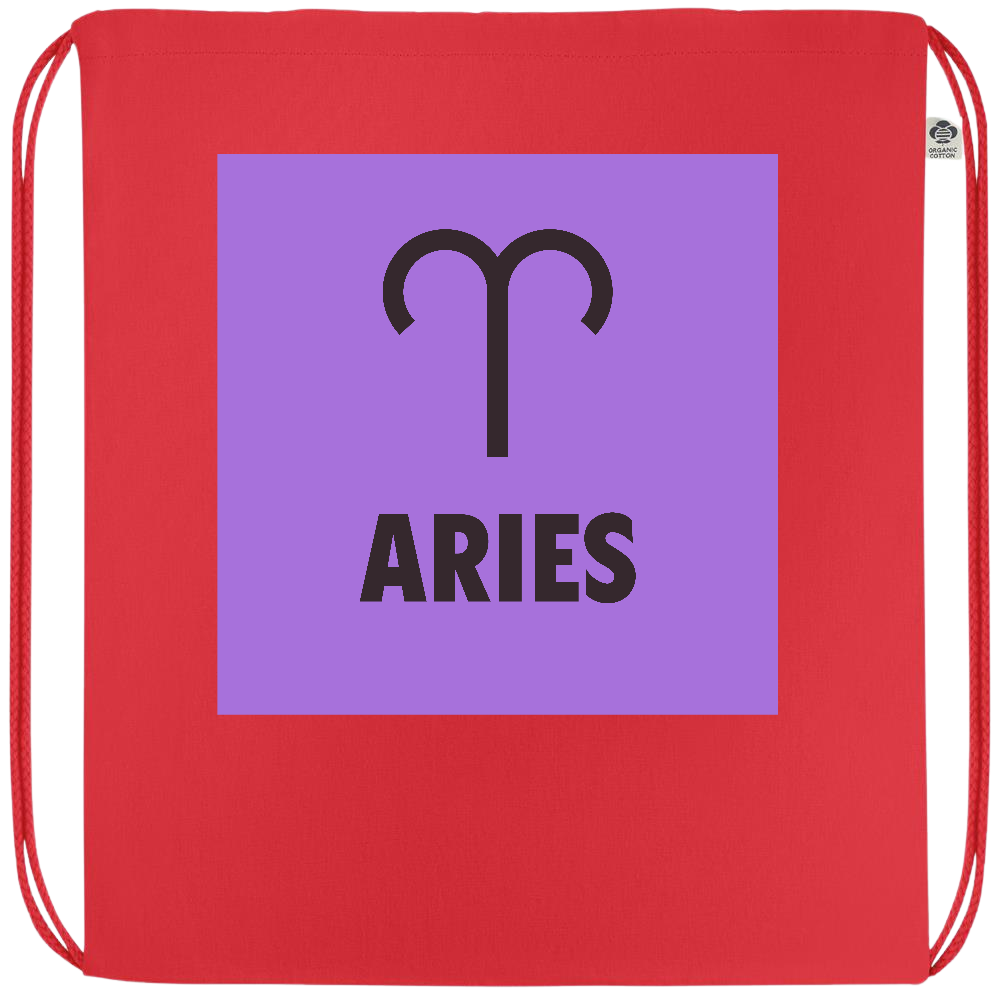 Zodiac Aries Design - Premium colored organic cotton drawstring bag_RED_front