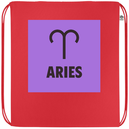 Zodiac Aries Design - Premium colored organic cotton drawstring bag_RED_front