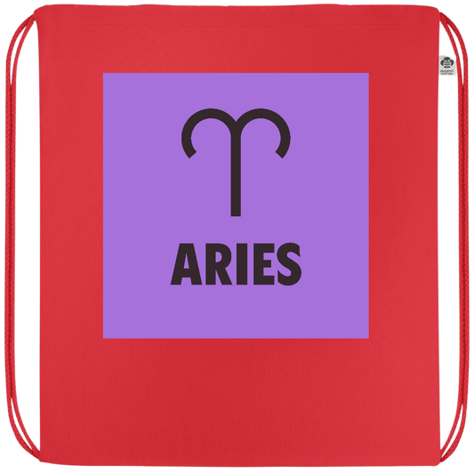 Zodiac Aries Design - Premium colored organic cotton drawstring bag_RED_front