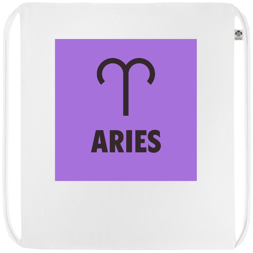 Zodiac Aries Design - Premium colored organic cotton drawstring bag_WHITE_front