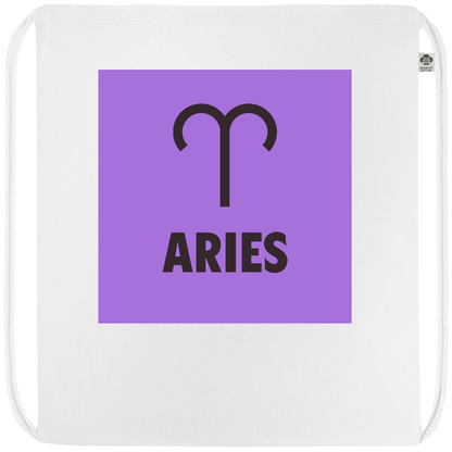 Zodiac Aries Design - Premium colored organic cotton drawstring bag_WHITE_front