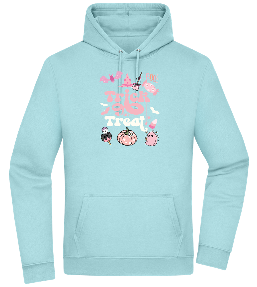 Pink Trick or Treat Design - Premium Essential Unisex Hoodie_POOL BLUE_front