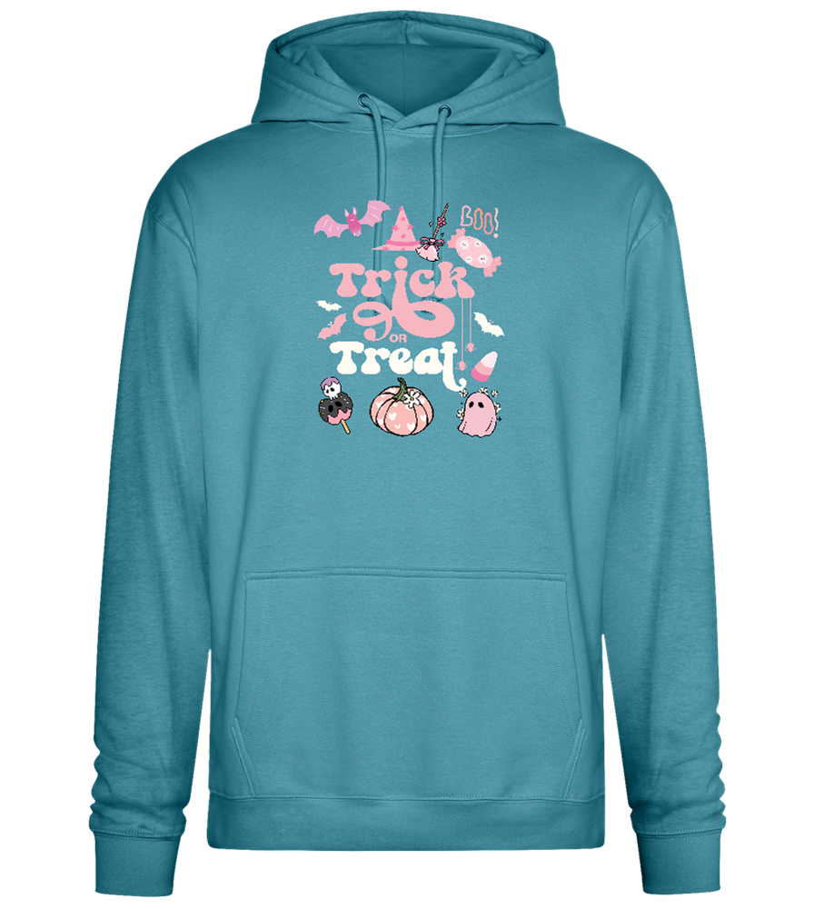 Pink Trick or Treat Design - Premium Essential Unisex Hoodie_POOL BLUE_front