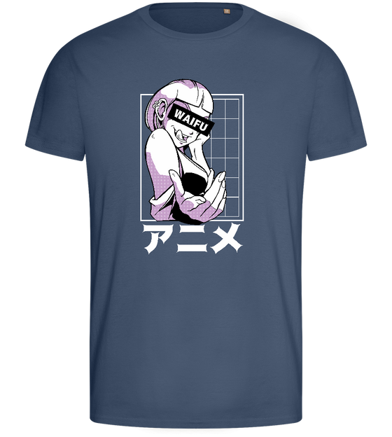 Black Bar Waifu Design - Basic men's fitted t-shirt_DENIM_front