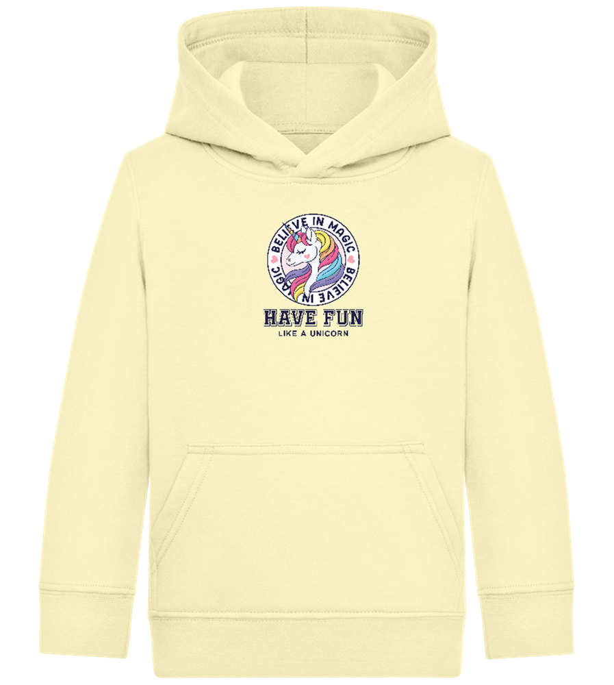 Believe in Magic Unicorn Design - Comfort Kids Hoodie_AMARELO CLARO_front