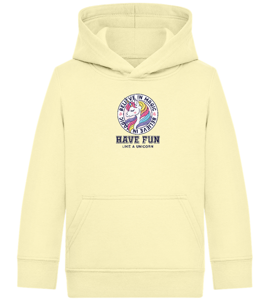 Believe in Magic Unicorn Design - Comfort Kids Hoodie_AMARELO CLARO_front