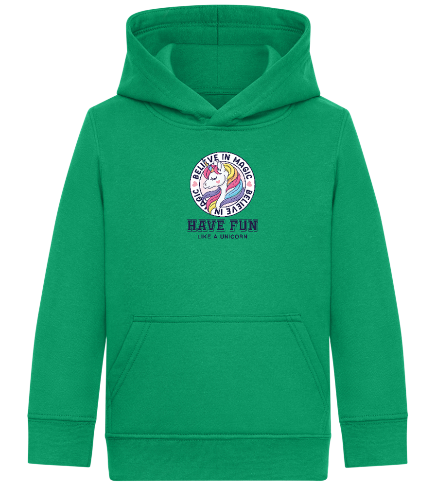 Believe in Magic Unicorn Design - Comfort Kids Hoodie_MEADOW GREEN_front