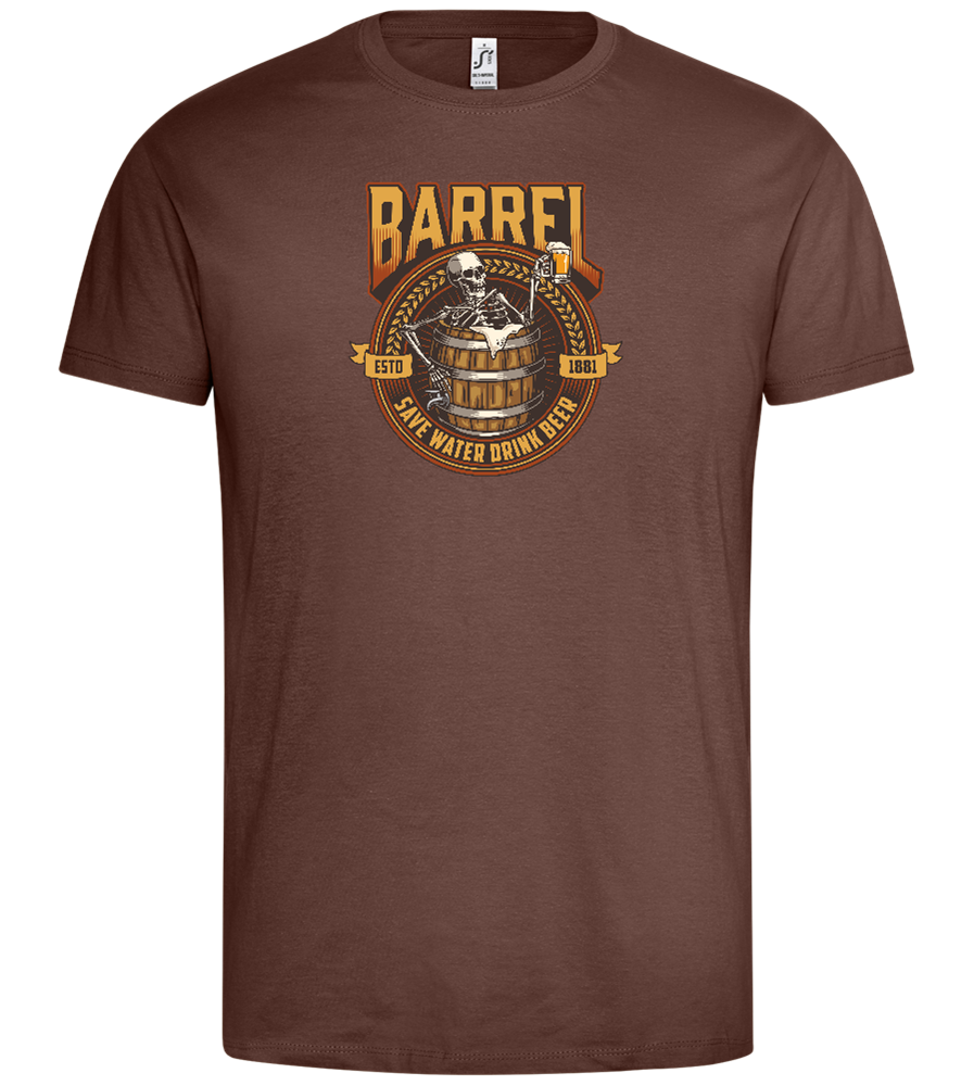 Skeleton's Brew Barrel Design - Premium men's t-shirt_CHOCOLATE_front