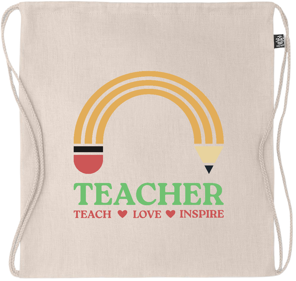 Teacher Pencil Design - Premium hemp drawstring bag_BEIGE_front