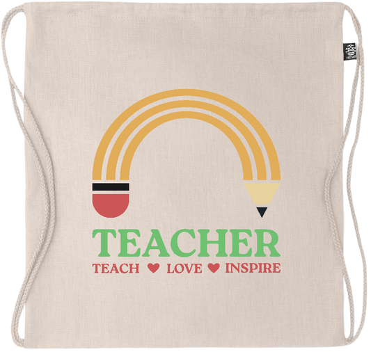 Teacher Pencil Design - Premium hemp drawstring bag_BEIGE_front