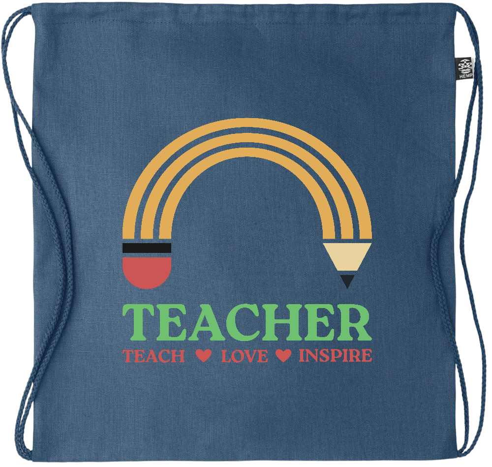 Teacher Pencil Design - Premium hemp drawstring bag_BLUE_front