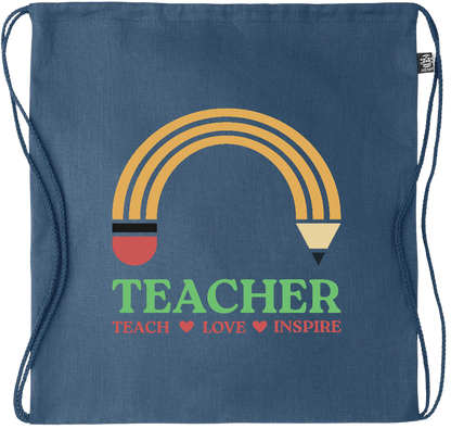 Teacher Pencil Design - Premium hemp drawstring bag_BLUE_front