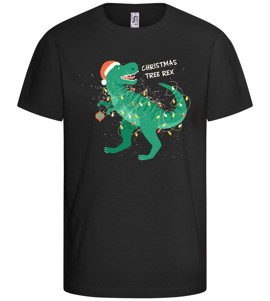 Christmas Tree Rex Design - Comfort kids fitted t-shirt_DEEP BLACK_front