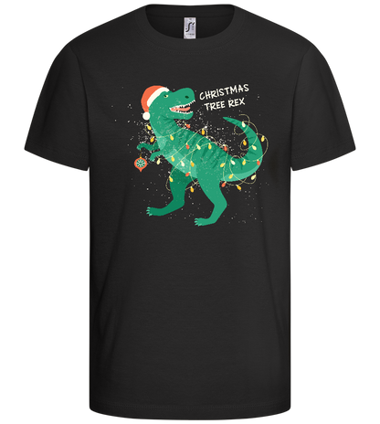 Christmas Tree Rex Design - Comfort kids fitted t-shirt_DEEP BLACK_front