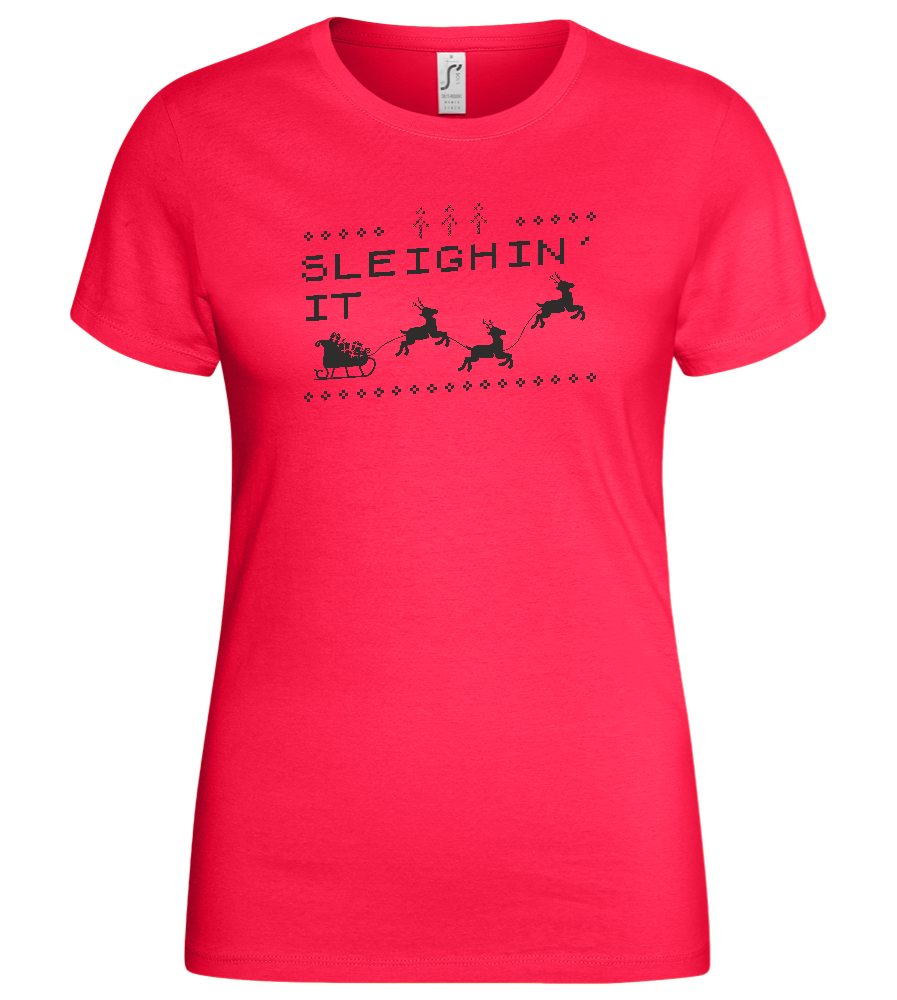 Sleighin' It Design - Basic women's t-shirt_CORAL_front