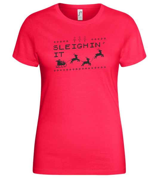 Sleighin' It Design - Basic women's t-shirt_CORAL_front