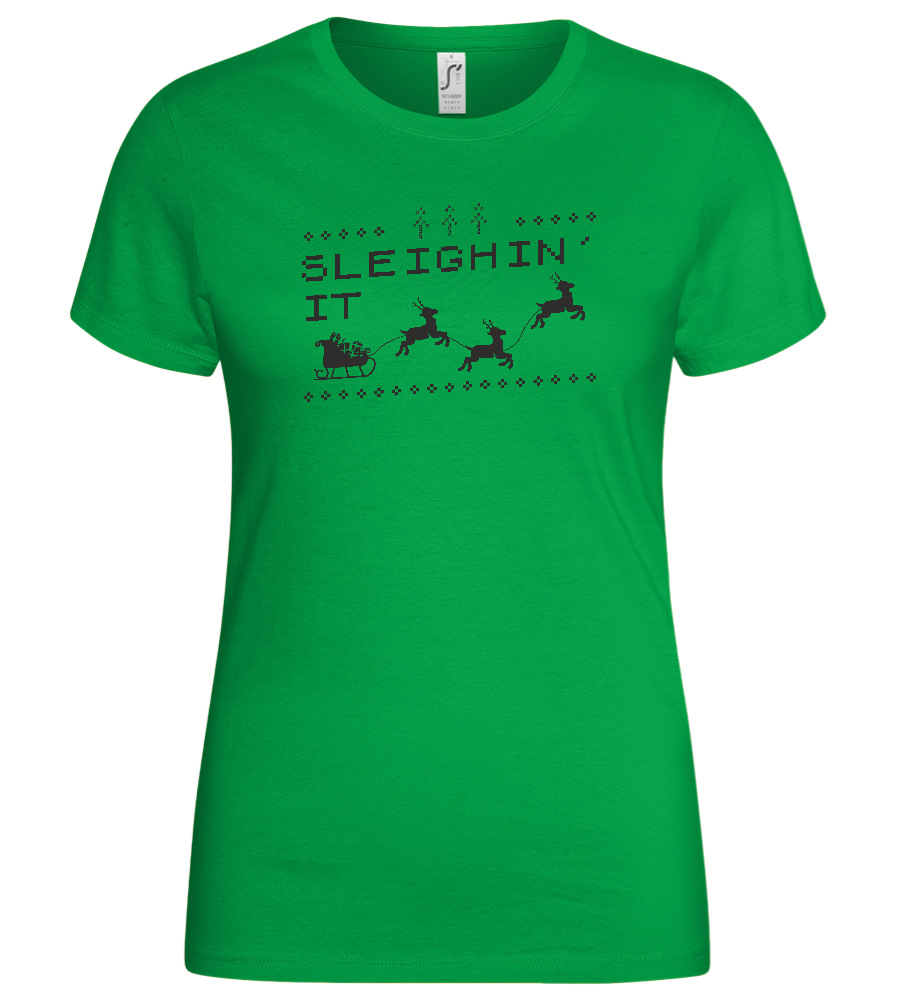 Sleighin' It Design - Basic women's t-shirt_MEADOW GREEN_front