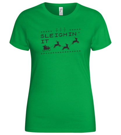 Sleighin' It Design - Basic women's t-shirt_MEADOW GREEN_front