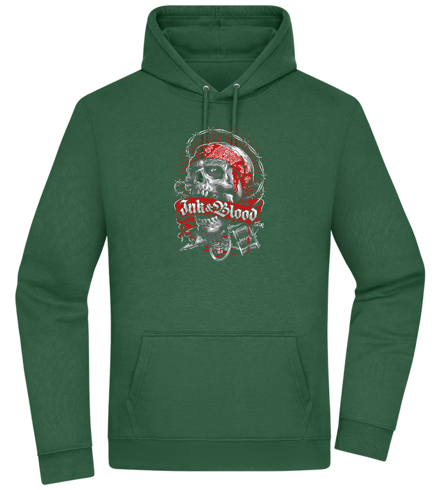 Ink And Blood Skull Design - Premium Essential Unisex Hoodie_GREEN BOTTLE_front