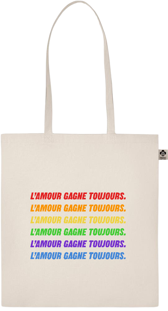 L'amour Gagne Toujours Design - Essential ecru organic cotton tote bag_BEIGE_front