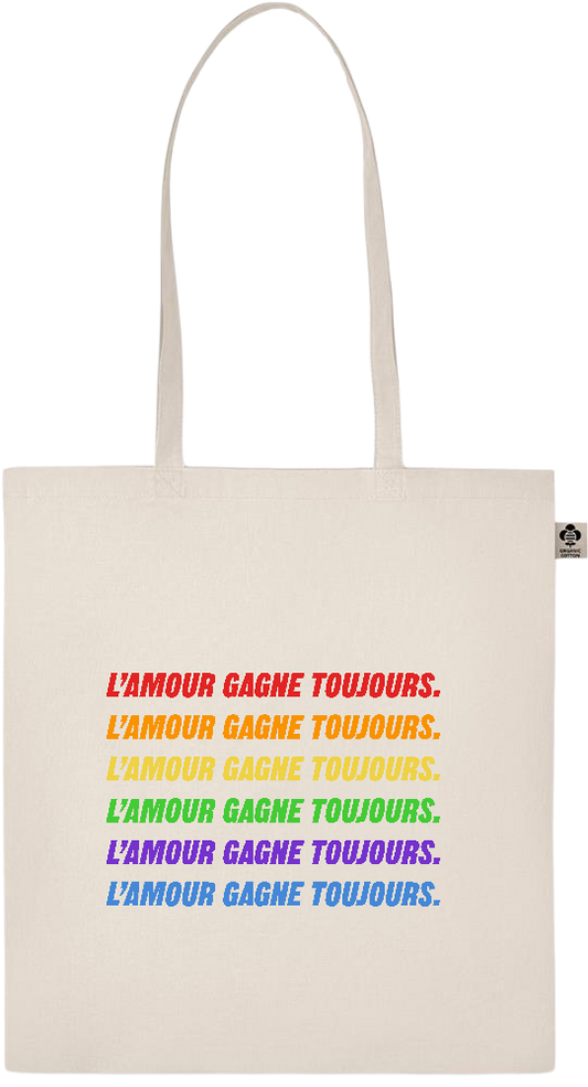L'amour Gagne Toujours Design - Essential ecru organic cotton tote bag_BEIGE_front