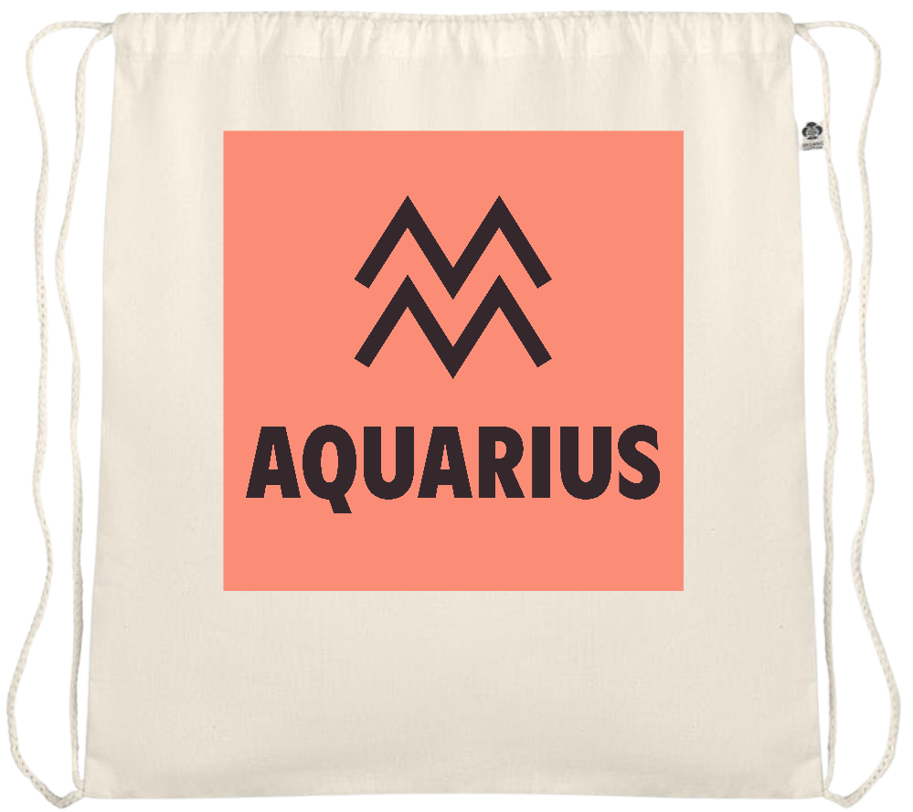 Zodiac Aquarius Design - Essential medium organic cotton drawstring bag_BEIGE_front