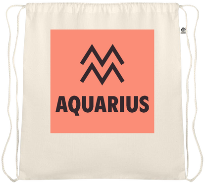 Zodiac Aquarius Design - Essential medium organic cotton drawstring bag_BEIGE_front