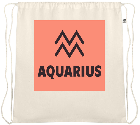 Zodiac Aquarius Design - Essential medium organic cotton drawstring bag_BEIGE_front