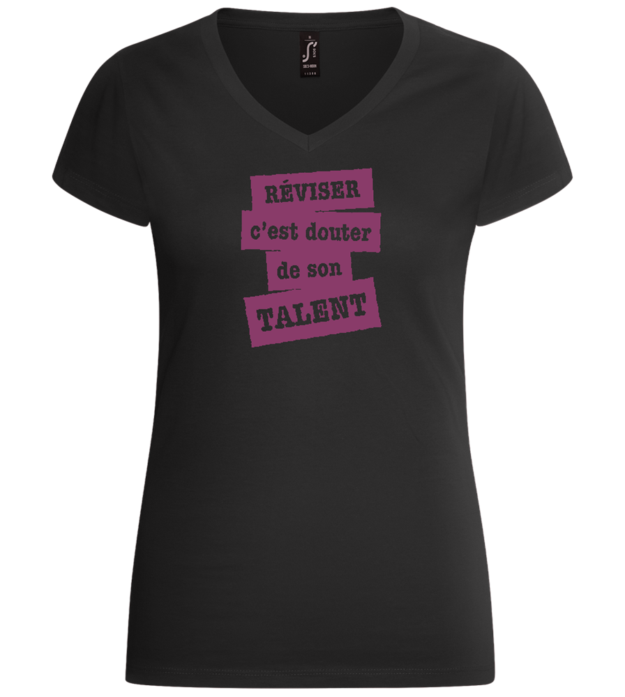 Réviser c'est Douter de Son Talent Design - Basic women's v-neck t-shirt_DEEP BLACK_front