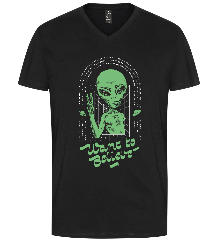 Want To Believe Alien Design - Premium men's v-neck t-shirt_DEEP BLACK_front