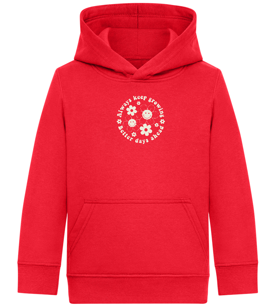 Keep Growing Smiley Design - Comfort Kids Hoodie_BRIGHT RED_front