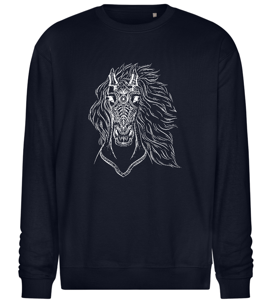 Horsehead Sketch Design - Comfort Essential Unisex Sweater_FRENCH NAVY_front