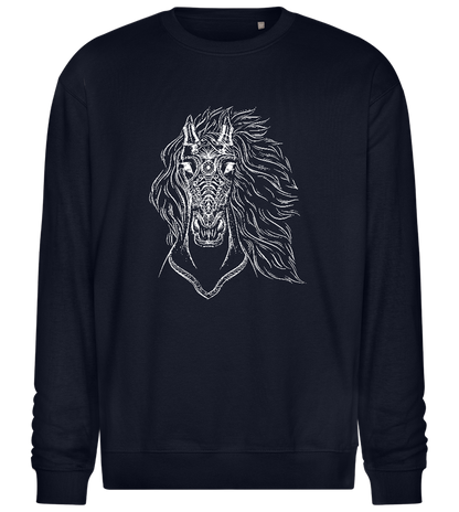 Horsehead Sketch Design - Comfort Essential Unisex Sweater_FRENCH NAVY_front