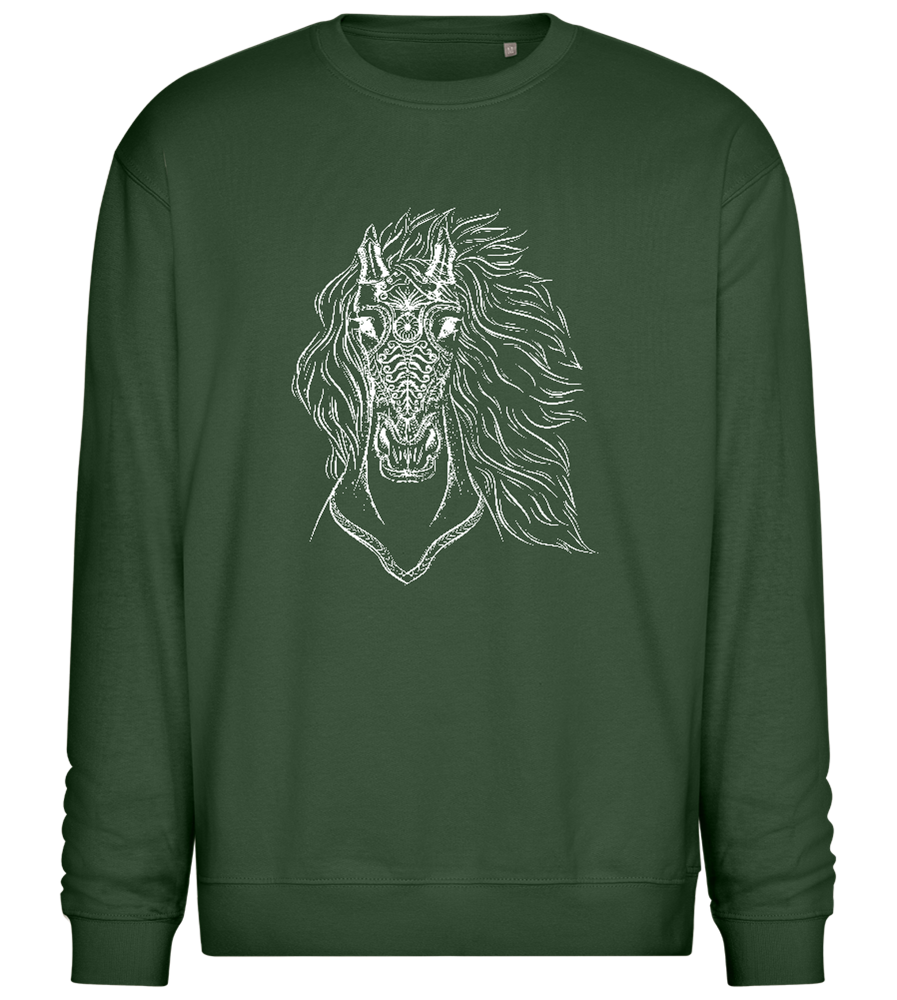 Horsehead Sketch Design - Comfort Essential Unisex Sweater_GREEN BOTTLE_front