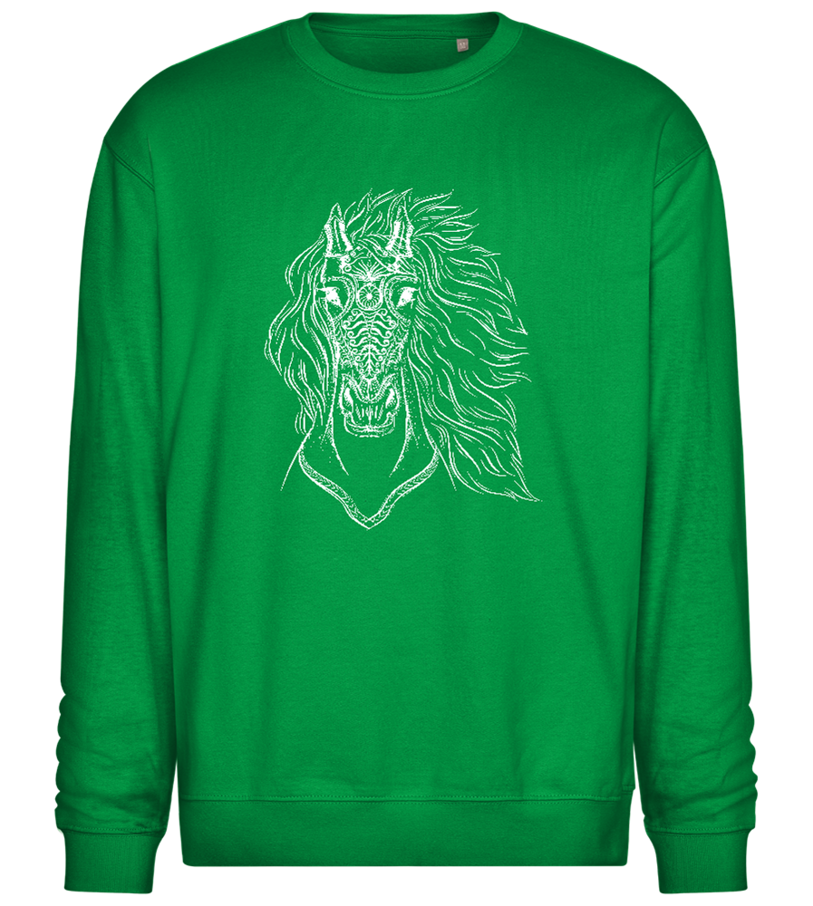 Horsehead Sketch Design - Comfort Essential Unisex Sweater_MEADOW GREEN_front