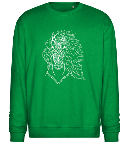 Horsehead Sketch Design - Comfort Essential Unisex Sweater_MEADOW GREEN_front