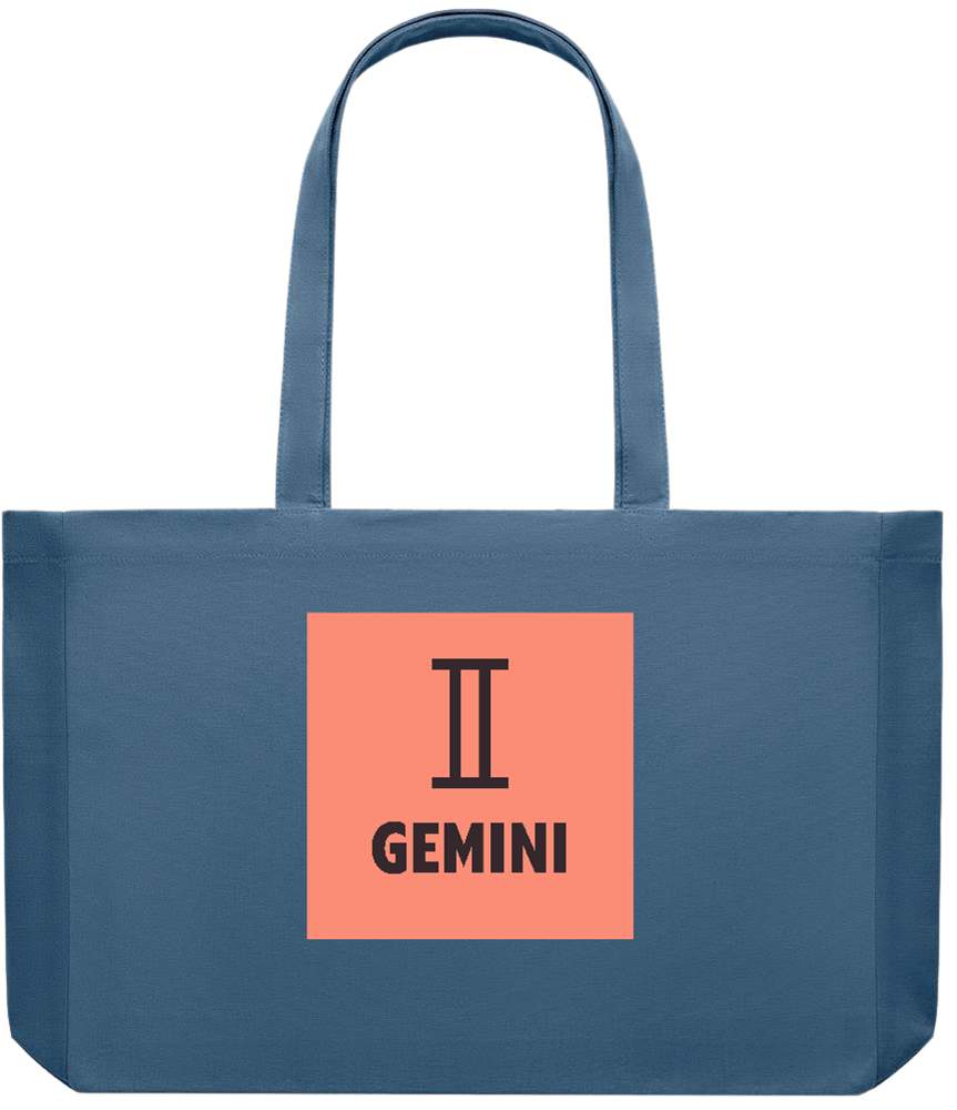 Zodiac Gemini Design - Premium large recycled shopping tote bag_BLUE_front