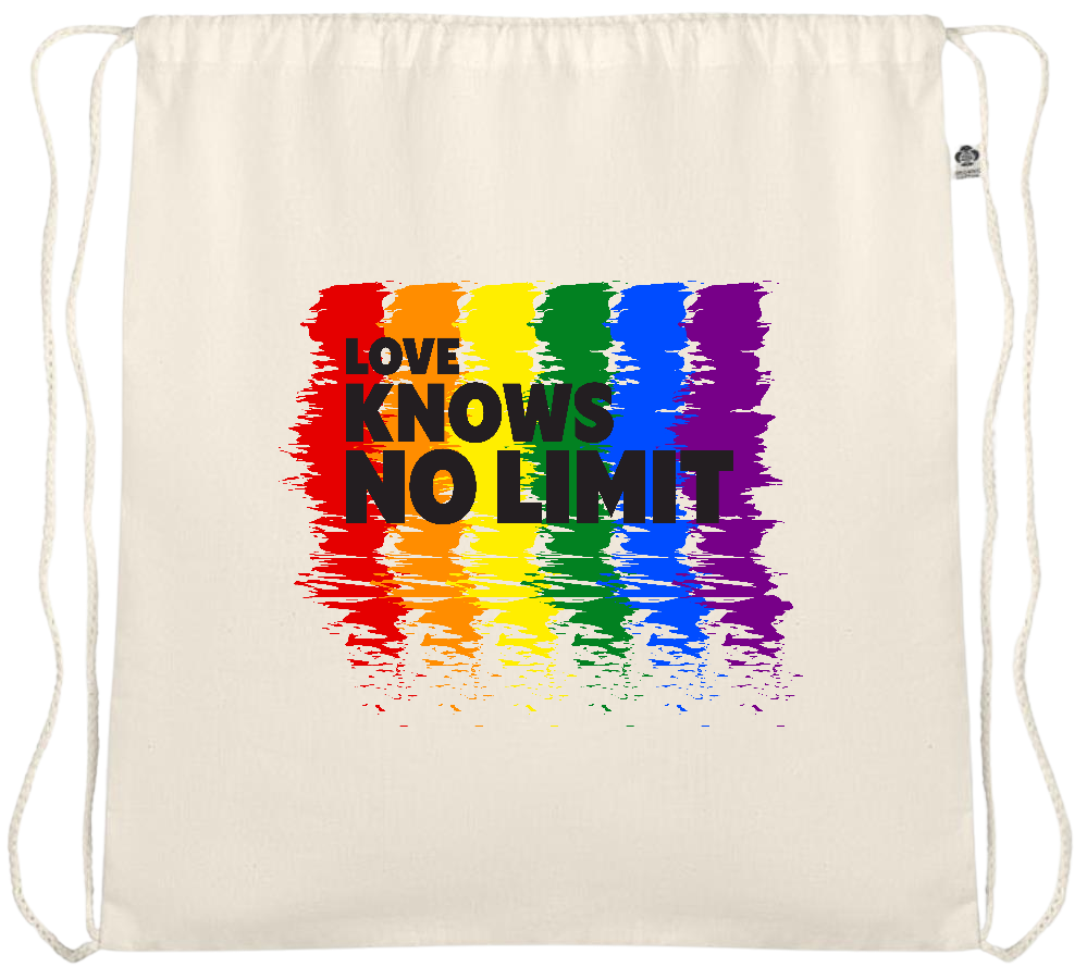 Love Knows No Limits Design - Essential medium organic cotton drawstring bag_BEIGE_front