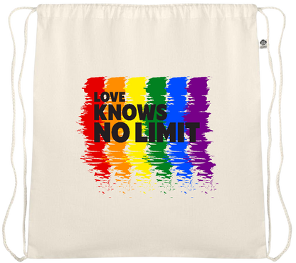 Love Knows No Limits Design - Essential medium organic cotton drawstring bag_BEIGE_front